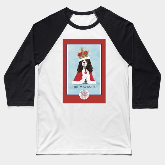 Funny King Charles Spaniel Coronation Print Baseball T-Shirt by NattyDesigns